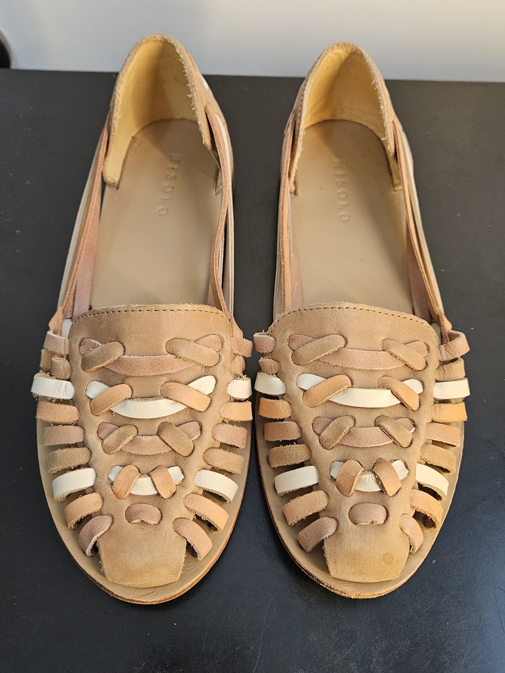 Nisolo Woven Leather Huarache Flats - Tan & Cream Nisolo Sandal - Picture 1 of 6